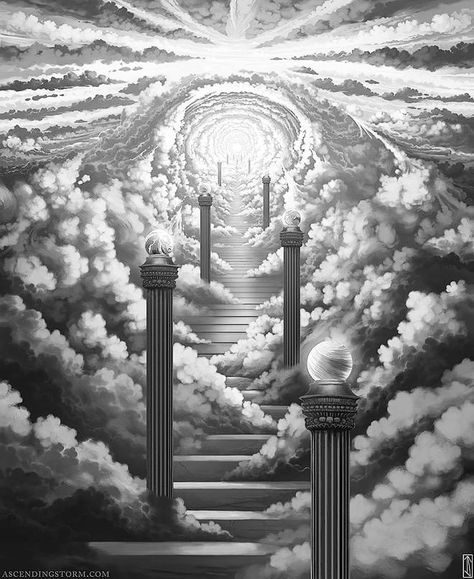 Heavens Gates Tattoo Design, Stairs To Heaven Tattoo, Gates Of Heaven Tattoo, Stairway To Heaven Tattoo, Christus Tattoo, Cloud Tattoo Sleeve, Cloud Tattoo Design, Memorial Tattoo Ideas, Tattoo Homme