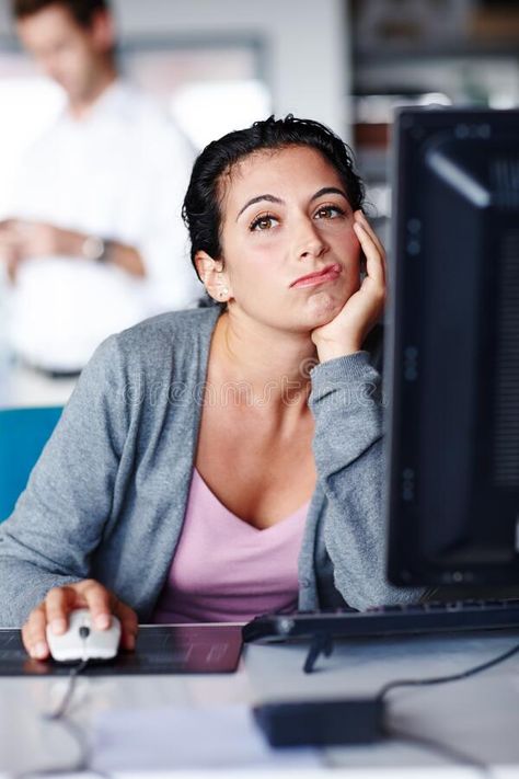 This work is so boring....A bored young businesswoman frowning with a hand on her cheek. royalty free stock image Hand Resting On Cheek Reference, Bored Person Reference, Hand In Cheek Pose, Woman Stock Image, Bored Person, Resting Face On Hand Reference, Chin Resting On Hand Pose, Hand Cupping Cheek Reference, Bored Illustration