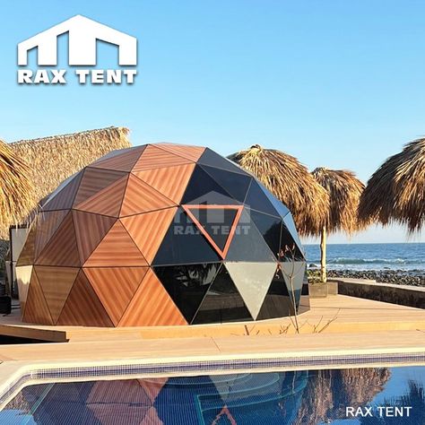 6M Glass Dome House with Wooden Color Solid Panels at the Seaside- From $7100 Diameter: 6m/ 19.68 ft, Height: 3.5m/ 11.48 ft Interior Area: 28sqm, spacious enough for versatile setups, including a bedroom, lounge, and bathroom. Frame Material: High-strength 6063 T5 aluminum alloy frame ensures structural durability and resistance to wear and tear over time. Panel Material: Tempered, double-glazed glass combined with wood-colored solid panels for insulation and aesthetics. Color & Finish: Wood... Dome Structure, Glazed Glass, Glamping Resorts, Modular Structure, Dome Tent, Dome House, Geodesic Dome, Off Grid Living, Tiny House Plans