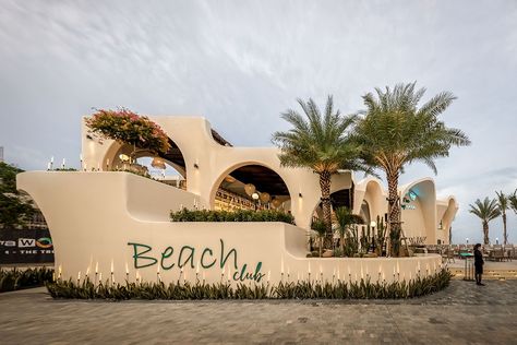 Beach Club Architecture Design, Beach Cafe Design, Club House Design, Beach Club Design, Minecraft Beach, Beach Restaurant Design, Pool Design Modern, Resort Interior Design, Cafe Exterior