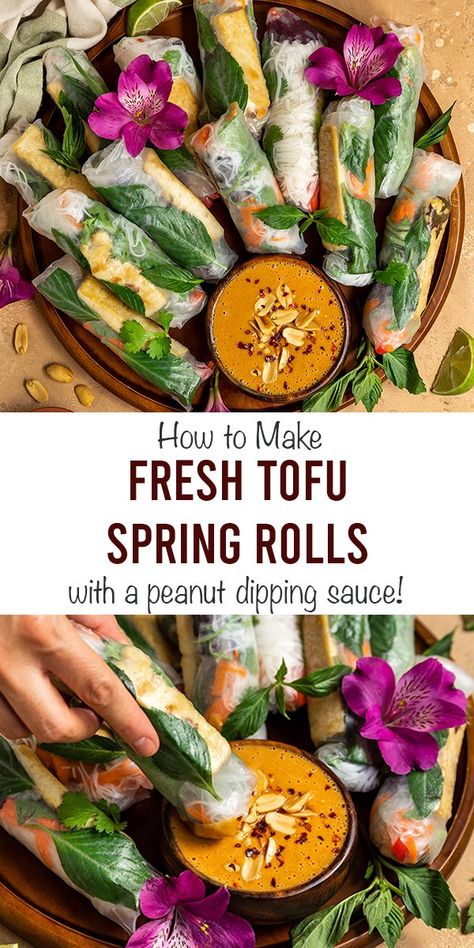 Thai Fresh Spring Rolls With Peanut Sauce, Vegan Fresh Rolls, Thai Spring Rolls Vegetarian, Fresh Vegetable Spring Rolls, Vegetable Spring Rolls With Peanut Sauce, Spring Roll Recipe Vegetable, Spring Rolls Vegetable, Veggie Lunches, Tofu Spring Rolls