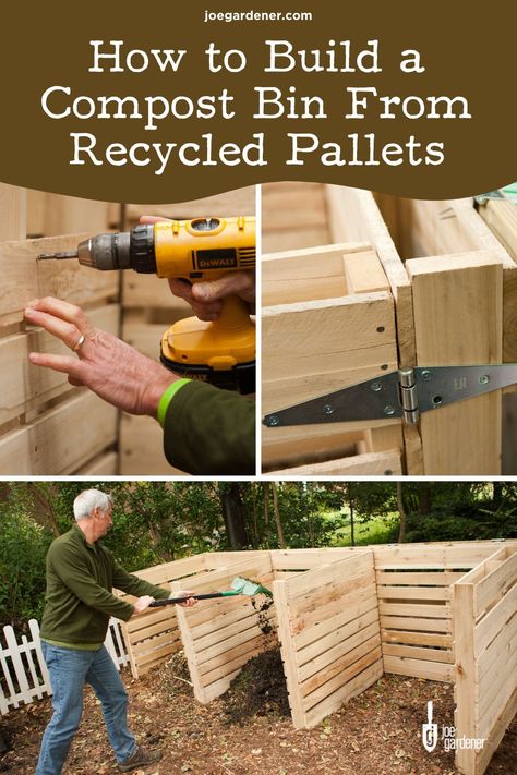 In this Done-In-A-Weekend Project from Exmark Mowers, I join host Doug Scott to show you how to build a compost bin (a 3-bin system, to be exact) out of recycled pallets.And be sure to visit the link to download step-by-step plans for this 3-bin backyard composting system. With these plans in hand, you’ll be composting in no time! | #compost #compostbin #pallets #palletprojects Build Your Own Compost Bin, Compost From Pallets, Compost Bin From Pallets, Diy Pallet Compost Bin, Palette Compost Bin, Homemade Compost Bin Diy, 3 Bin Compost System Diy, Composting Station, Compost Pallet