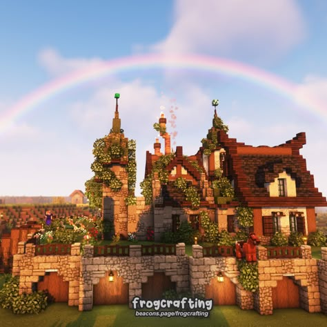 Minecraft Building Ideas New Update, Cottagecore Base Minecraft, Minecraft House Inspiration Cottagecore, Cottage Castle Minecraft, Cottagecore Castle Minecraft, Cherry Castle Minecraft, Minecraft Base Aesthetic, Aesthetic Minecraft Base, Fairy Castle Minecraft