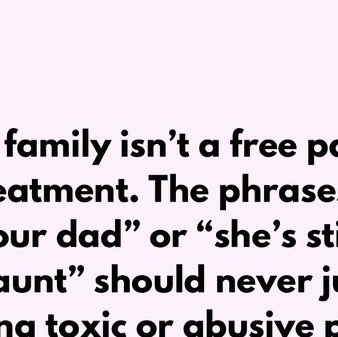 Fatima Rizwan on Instagram: "Sources; Toxic Family Quotes @layonnaroby Family doesn’t grant a free pass for mistreatment. Too often, phrases like ‘he’s still your dad’ or ‘she’s still your aunt’ are used to excuse toxic behavior, pressuring us to stay connected even when it harms our well-being. But family isn’t defined solely by blood—it’s defined by love, respect, and trust. You are not obligated to tolerate hurtful actions just to keep a familial bond intact. Setting boundaries is a form of self-care, and it’s okay if those boundaries disrupt the expectations others have. Remember, love isn’t about guilt or obligation; it’s about mutual respect. Choosing yourself by distancing from toxic family members isn’t selfish—it’s necessary for your emotional and mental health. You can walk away, Mil Quotes, Taunting Quotes, Toxic Behavior, Toxic Family Quotes, Toxic Family Members, Toxic Family, Trust You, Thought Quotes, Mutual Respect