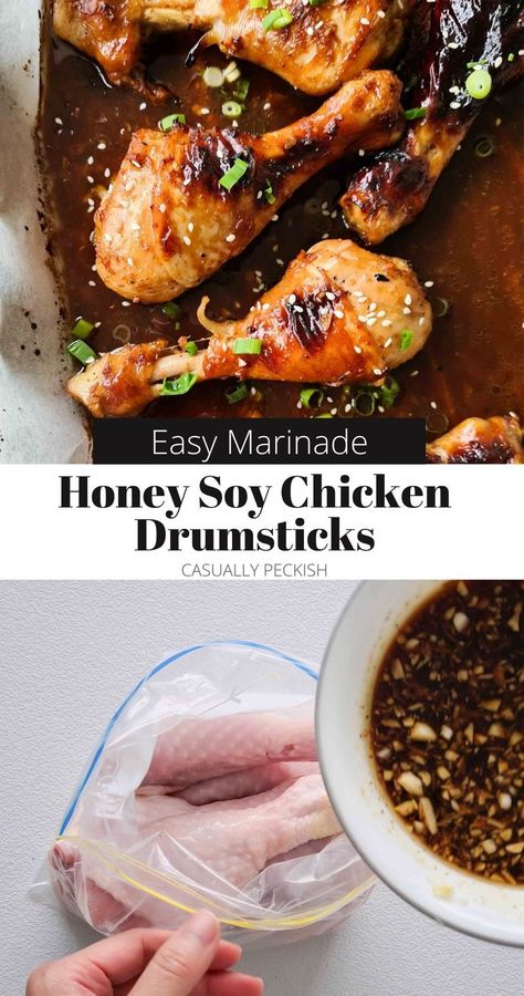 Savoury, sticky, lightly tangy and super flavourful. These honey soy chicken drumsticks are not only budget-friendly, they're also super easy to make! Chicken Drumstick Marinade, Honey Soy Chicken Drumsticks, Chicken Stir Fry With Noodles, Fried Chicken Drumsticks, Honey Soy Chicken, Chicken Drumstick, Baked Chicken Drumsticks, Soy Chicken, Chicken Drumstick Recipes