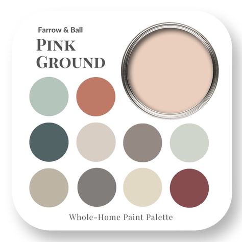 Farrow And Ball Pink Ground Colour Review by Claire Jefford Porphyry Pink Farrow And Ball, Farrow And Ball Pink Ground, Farrow And Ball Pink, Blush Pink Curtains, Windowless Kitchen, Brown Bedrooms, Van Deusen Blue, Elephants Breath, Blue Glass Tile