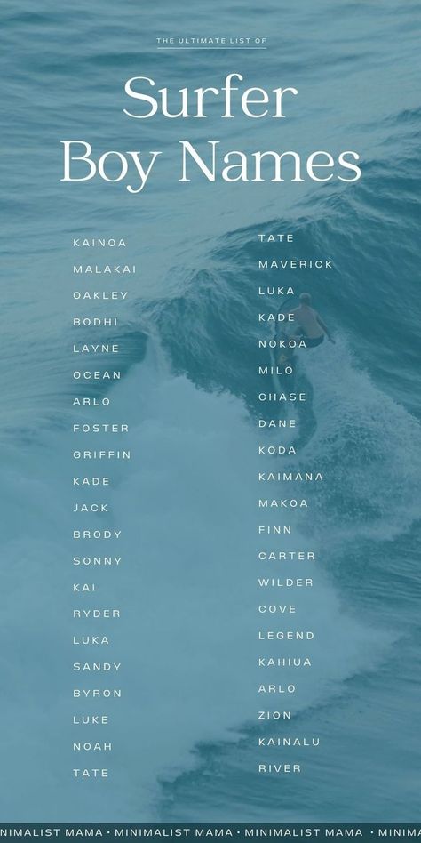 Did I miss any??? 🌊 These are some of my fav cute baby boy names? From unique and uncommon to super popular, this baby names list of surfer boy names (ocean baby names) is full of cool boy names that are inspired by all things sun and sand. (Perfect if you love earthy boy names!) A Names Boys, Cool Male Names, Boys Name Ideas, Surfer Boy Names, Names Ocean, Ocean Baby Names, Earthy Boy Names, Baby Names Ideas, Boy Name Ideas