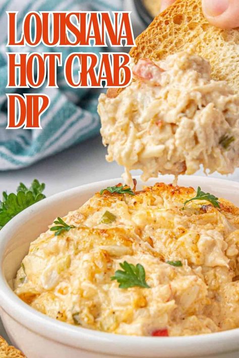 Dive into Louisiana Hot Crab Dip! This cheesy, rich, creamy dip is baked until hot and bubbly, it's the ultimate indulgence. Buffalo Crab Dip Recipe, Lobster Queso Dip, Louisiana Hot Crab Dip, Hot Crab Dip Crockpot, Hot Seafood Dip, Warm Crab Dip Recipe, Crockpot Crab Dip, Cheesy Crab Dip, Crab Dip Recipe Cold