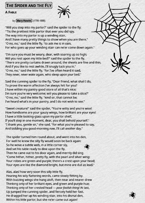 The Spider and the Fly Uil Oral Reading Poems, Rhyme Poems, Spider Poem, Children Poems, The Spider And The Fly, Halloween Poetry, Spider And The Fly, Long Poems, Funny Poems For Kids