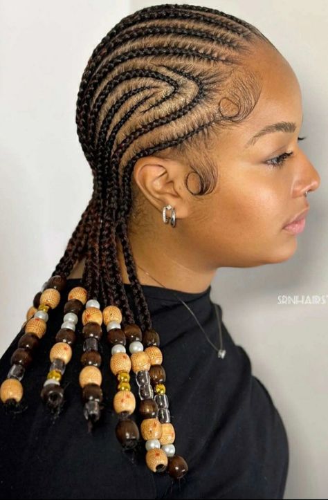 Stitch Braids With Beads, Cornrows With Beads, Hair Braid Designs, Hairstyle Braid, Cornrows Natural Hair, Twisted Braid, Cabello Afro Natural, Cornrows Braids For Black Women, Short Box Braids Hairstyles