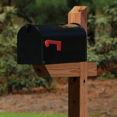 Time to replace your mailbox post? This attractive mailbox post from Outdoor Essentials® is long-lasting color-treated wood that can contact the ground and resist rot. The pressure-treated wood has been infused with cedar-tone colorant for good looks. The ready-to-assemble post kit comes with a precut support post and arm with angled ends, plus deck screws. For post-installation, a general rule of thumb is to place 1/3 the length of the post in the ground (that’s about 24 inches). Follow the man Mailbox Posts, Mounting Board, Mailbox Post, Pressure Treated Wood, Mounted Mailbox, Postal Worker, Wooden Posts, Outdoor Essentials, House Entrance