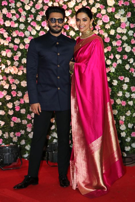 Deepika Padukones rani pink Raw Mango silk sari is a bridal trousseau must-have  VOGUE India Pink Saree Silk, Indian Reception Outfit, Wedding Vogue, Engagement Saree, Reception Saree, Bridal Sarees South Indian, Reception Outfit, Indian Bridal Sarees, Wedding Saree Collection