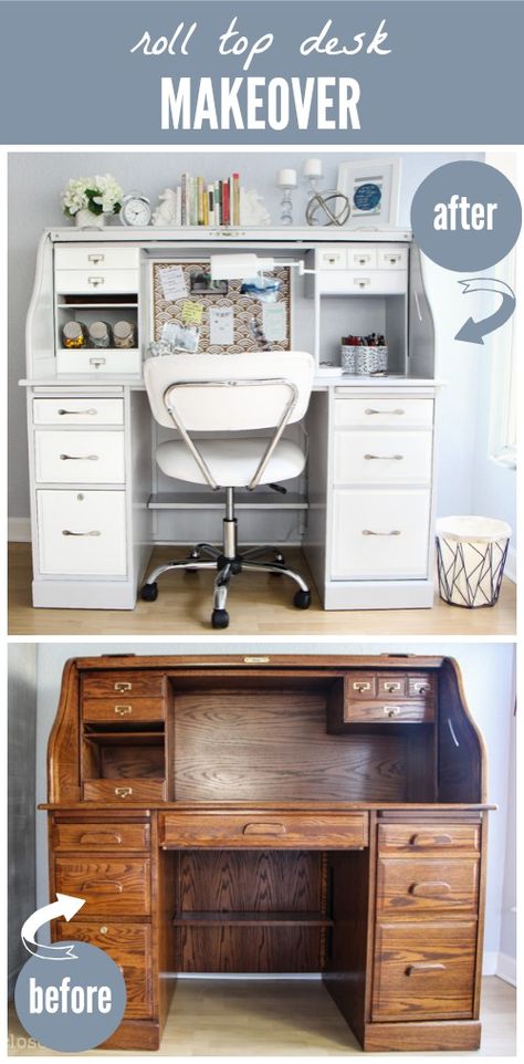 Friday Favorites: Summer Organizing, Costs of Being Disorganized   more! Desk Makeover Diy, Casa Clean, Roll Top Desk, Desk Makeover, Paint Wood, Diy Desk, Refurbished Furniture, Roll Top, Flipping Furniture