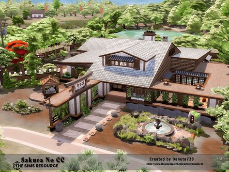 Sims Chinese House, Sims 4 Japanese Mansion, Sims 4 Korean House Cc, Sims 4 Onsen Bathhouse, Sims 4 Chinese House, Sims 4 Asian House, Sims 4 Mt Komorebi House, Sims 4 Cc House Build, Sims 4 Japanese House