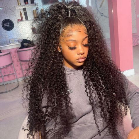 Curly Hair Half Up Half Down, Curly Hair Up, Pony Hairstyles, Weave Ponytail Hairstyles, Birthday Hairstyles, Quick Weave Hairstyles, Quick Braided Hairstyles, Braided Ponytail Hairstyles, Deep Wave Hairstyles