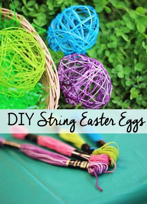 Yarn Easter Eggs, String Easter Eggs, Easter Crafts Diy Kids, Floss Crafts, Easter Crafts To Make, Easter Religious Crafts, Embroidery Floss Crafts, Easter Crafts Preschool, Mops Crafts