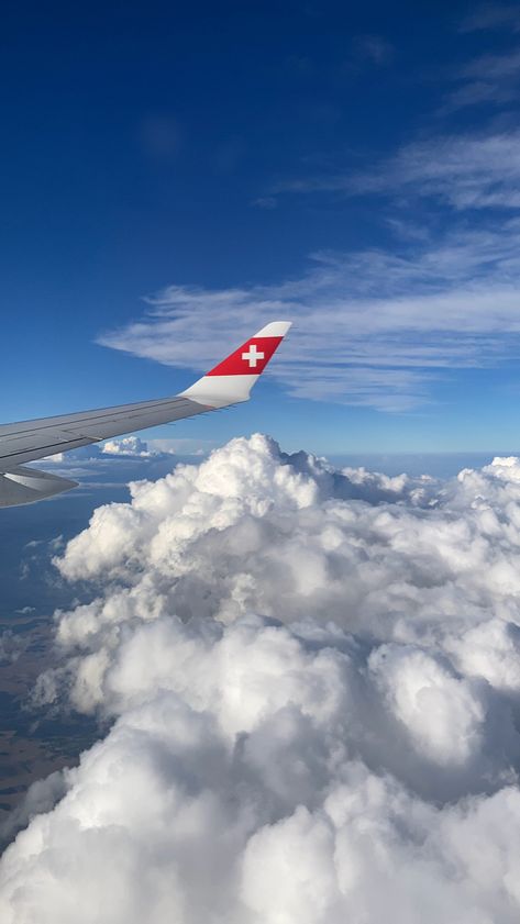 Switzerland Flag Aesthetic, Swiss Cabin, Swiss Cows, Plane Wing, Plane Pictures, Flag Aesthetic, Manifesting 2024, Travel Plane, Swiss Flag