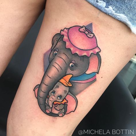 Michela Bottin Tattoo Artist on Instagram: “@soulshoptattoorimini using @worldfamousink #dumbotattoo #disneydumbo #disney #ladytattooers #electricink #mickeymouse #tattoo…” Disney Dumbo Tattoo, Mum And Daughter Tattoo, Dumbo Tattoo, Half Arm Sleeve Tattoo, Baby Elephant Tattoo, Sicily Catania, Disney Sleeve Tattoos, Mama Tattoo, Mother Tattoos