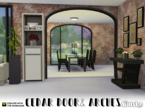 This set has several curved arches and doors. Suitable for a modern or contemporary building. These arches and doors or also great for shops. Make sure that your game is fully patched and up to... Cedar Door, Die Sims 4, Contemporary Building, Sims 4 Game Mods, Sims 4 House Design, Casas The Sims 4, Sims Building, Sims 4 Gameplay, Sims 4 Downloads