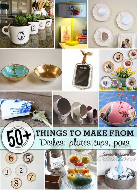 55 Things to make from Recycled Dishes @savedbyloves Old Dishes, Diy Recycled Projects, Dishes Plates, Recycled Wine Bottle, Upcycle Repurpose, Thrift Store Crafts, Upcycled Home Decor, Recycled Projects, Upcycle Recycle