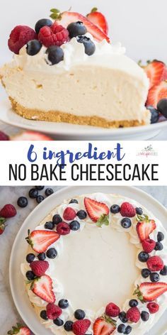 This easy Cheesecake Recipe is totally no bake and made with just SIX ingredients! Make ahead friendly no bake cheesecake for summer. #cheesecake #nobake #recipe #dessert #cheesecakerecipe | no bake cheesecake | easy dessert recipe | fourthy of july | canada day | cream cheese recipe Easy Cheesecake Recipes No Springform Pan, Non Cook Cheesecake Recipes, No Bake Summer Cheesecake, Cheesecake Recipes Easy Chocolate, Cream Cheese Pies No Bake, Cream Cheese Easy Dessert, Cheese Cakes Recipes Easy Philadelphia, Ruth Chris Cheesecake Recipe, Easy Cheesecake Recipes Philadelphia