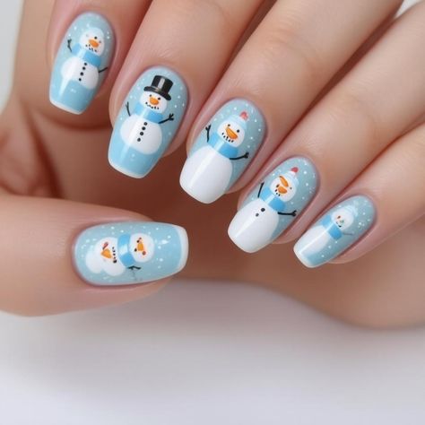 Add a playful touch to your holiday manicure with Holiday Nails Snowmen. This design features cute snowmen illustrations, perfect for adding a whimsical element to your nails. Pair this with Snow Man Nail Design for a cohesive and festive look. Holiday nails snowmen are perfect for celebrating the holiday season and adding a touch of fun to your style. Embrace the magic of Christmas with these adorable snowman nails. Snowman Nails Christmas, Snowman Nails Design, Snowman Nail, Snowman Nail Art, Nails School, Snowman Nails, Cute Snowmen, Holiday Manicure, New Years Nails