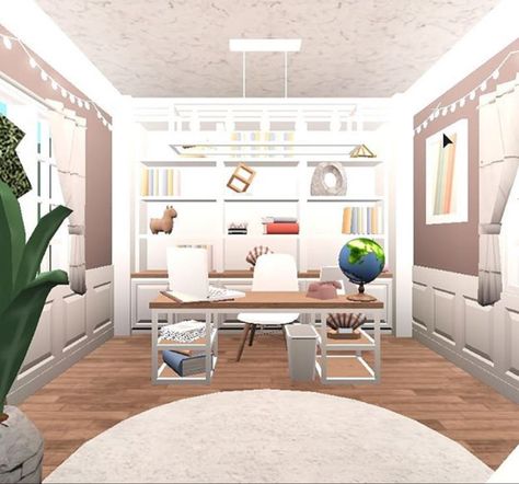 I think the credits go to coeptus yt. Not sure! If im wrong please let me know, and im sorry! Bloxburg Ideas Office, Roblox Bloxburg Office Room Ideas, Blox Burg Office Ideas, Bloxburg Office Ideas 4x4, Bloxburg Home Office Ideas, Bloxburg Pc Setup, Office Ideas In Bloxburg, Cute Bloxburg Office Ideas, Cute Bloxburg Office