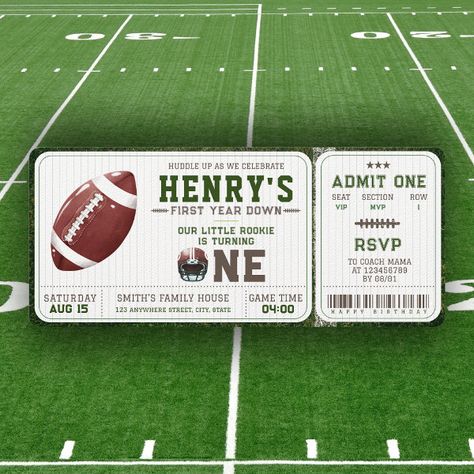 American Football First Year Down 1st Birthday Invitation Football Birthday Invitations, Sports Birthday Invitations, Arch Photo, Football Birthday Party, 1st Birthday Invitation, Sports Birthday, Football Ball, Football Birthday, Birthday Themes