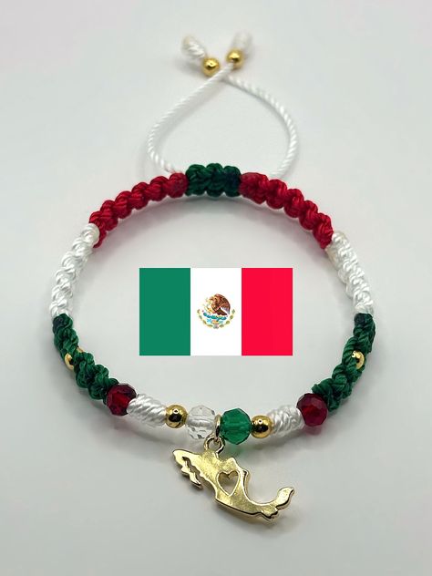 This bracelet is adjustable. If you have any questions please message us! All handmade by us ️ Mexican Bracelet Ideas, Mexican Bracelets Handmade, Mexican Bracelets, Mexican Jewelry Bracelets, Pop Tab Bracelet, Flag Beads, Girly Bracelets, Bracelet Diy, Bracelet Craft Diy