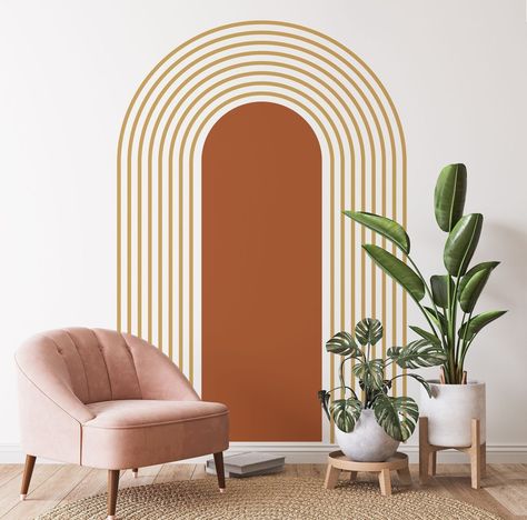 Mid Century Decal Stripes Wall Decal Arch Decal Boho Decal - Etsy Palm Springs Modern, Arch Wall Decal, Modern Playroom, Arch Wall, Boho Mid Century, Wall Decor Boho, Playroom Wall Decor, Bedroom Orange, Handmade Wall Decor