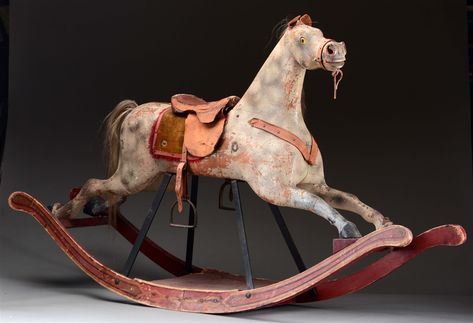 Lot Detail - Victorian Rocking Horse. Hand Painted Rocking Horse, Motorcycle Rocking Horse, Rocking Horses Painted, Victorian Horse, Victorian Rocking Horse, Wood Rocking Horse, Antique Rocking Horse Wood, Unusual Hats, Victorian Life