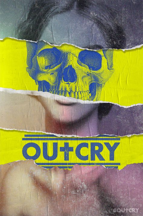 OUTCRY Poster Paper Rip Effect Photoshop, Torn Paper Poster, Ripped Poster, Torn Poster, Surrealism Poster Design, Torn Paper Design, Horror Graphic Design, Punk Visual Art, Tears Design