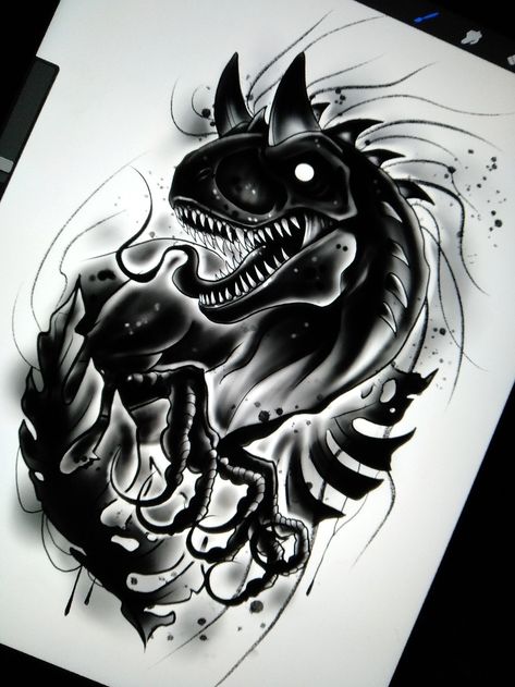 Desain Tattoo, T-rex Art, Big Cat Tattoo, Scary Drawings, Dinosaur Tattoos, Samurai Anime, Dark Souls Art, Dope Tattoos, Tattoo Design Drawings