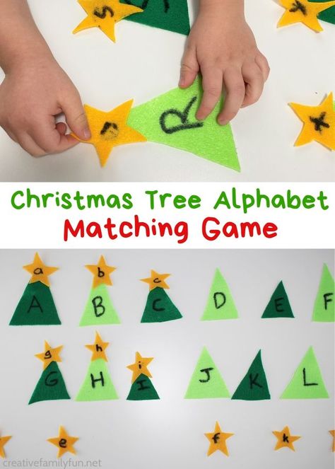 Christmas Tree Alphabet Matching Game for Toddlers - Creative Family Fun Christmas Language Arts Activities, Alphabet Matching Game, Tree Alphabet, Christmas Learning Activities, Christmas Language Arts, Matching Games For Toddlers, Christmas Science Activities, Fun For Toddlers, Christmas Literacy