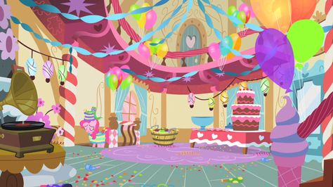 Pinkie Pie and her party room Mlp Scenes, Pinkie Pie Party, Pie Party, Project Theme, Wallpaper Notebook, Hello Kitty Crafts, My Little Pony Wallpaper, Party Room, Mlp Equestria Girls