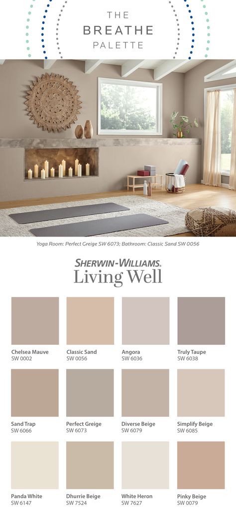 Cozy Light Paint Colors, Light Taupe Paint Color Living Room, Sw 6036 Angora, Light Stone Paint Color, Relaxing Interior Paint Colors, Boho Colors Sherwin Williams, Cream And Gray Color Palette, Traditional Interior Paint Colors, Bohemian Painting Ideas Wall Colors