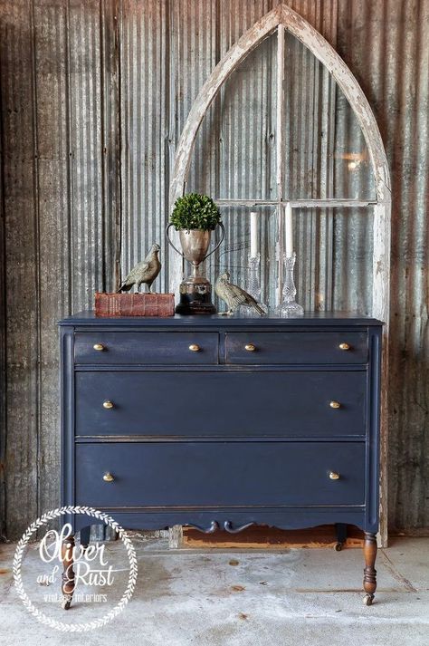 Color of the Week - General Finishes Coastal Blue Milk Paint Navy Painted Furniture, Navy Dresser, Painted Dressers, Blue Painted Furniture, Dresser Painted, Refinished Furniture, Chalk Painting, Blue Furniture, General Finishes