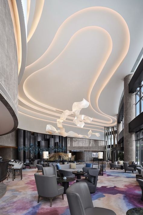 Gallery of Hangzhou Marriott Hotel Lin'an（Yang & Associates Group） - / China / 2018 | Picture 3 | Hangzhou Marriott Hotel Lin'an -Lobby Lounge Club Sofa, Hotel Lobby Design, Marriott Hotel, Ceiling Design Modern, Lobby Design, Private Dining Room, W Hotel, Lounge Design, Marriott Hotels