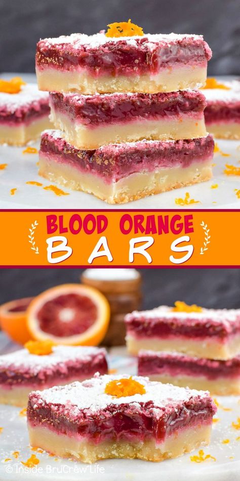 Blood Orange Dessert, Orange Bars, Orange Filling, Blood Orange Recipes, Sugar Fruit, Cake Bars Recipe, Orange Dessert, Dessert Halloween, Spring Recipes Dessert