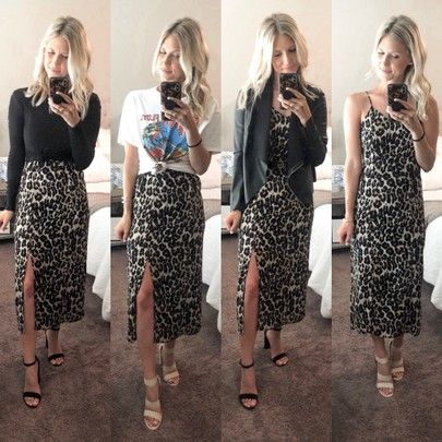 Black Silk Dress Outfit, Slip Skirt Outfits, Leopard Dress Outfit, Leopard Slip Dress, Silk Dresses Outfit, Slip Dress Outfit, Dress Jackets, Print Slip Dress, Clothes For Work