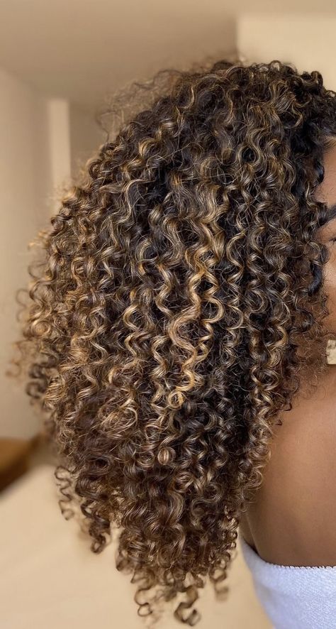 Dye Curly Hair, Curly Hair Color Ideas, Blonde Highlights Curly Hair, Curly Hair Color, Curly Highlights, Hairstyle For Short Hair, Hairstyle For Short, Blonde Highlights On Dark Hair, Dark Curly Hair