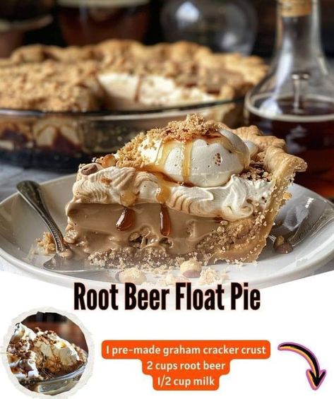 Paula Deen family Kitchen | Cool down this summer with a slice of Root Beer Float Freezer Pie | Facebook Root Beer Pie, Freezer Pie, Root Beer Float Pie, Dessert Pie Recipes, Beer Float, Root Beer Float, Vanilla Pudding Mix, Dessert Ingredients, Dessert Options