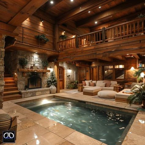 Dream Pools Luxury Indoor, Indoor Pool House, Mountain Home Exterior, Indoor Pool Design, Log Cabin Interior, Log Home Designs, Indoor Pools, Dream Life House, Casas Coloniales