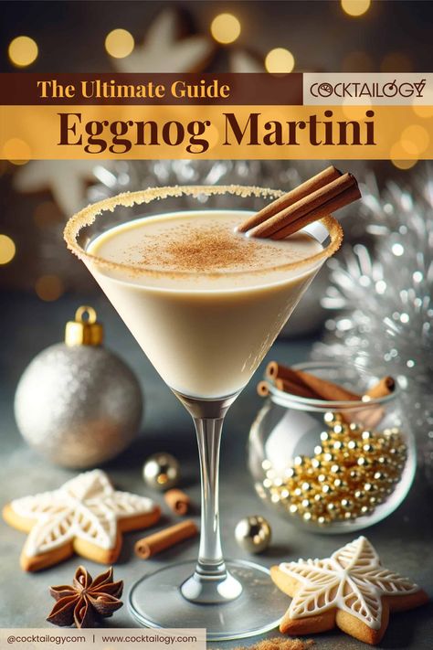 Eggnog Martini Recipe Vanilla Vodka, Egg Nog Martini Recipe, Eggnog Amaretto Cocktail, Ginger Bread Martini, Christmas Eggnog Cocktails, Eggnog Espresso Martini, Martini Recipes Christmas, Christmas Martini Holiday Drinks, Fun Martinis