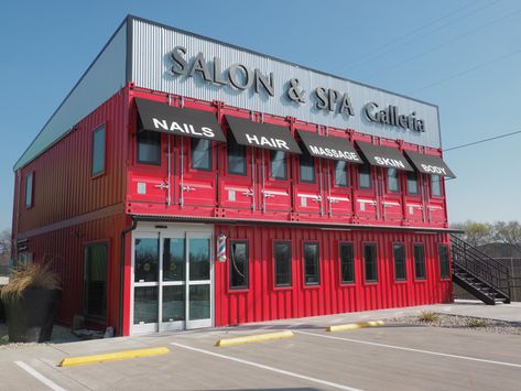 Container Salon Design, Shipping Container Salon Ideas, Spa Container, Container Commercial Building, Shipping Container Salon, Container Salon Ideas, Shipping Container Spa Design, Container Spa, Shipping Container Event Space