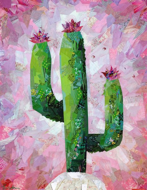 Emily Harris Cactus 11x14" paper collage eharrisdesign.com/art Cactus Collage, Quilt Collage, Mosaic Collage, Cactus Paintings, Quilt Embroidery, Paper Mosaic, Tea Bag Art, Christmas Collage, Collage Ideas