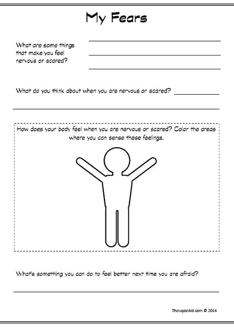 My Fears (Worksheet) | Therapist Aid Counseling Worksheets, School Social Work, Therapeutic Activities, Counseling Activities, Child Therapy, Art Therapy Activities, Counseling Resources, Therapy Worksheets, School Psychology