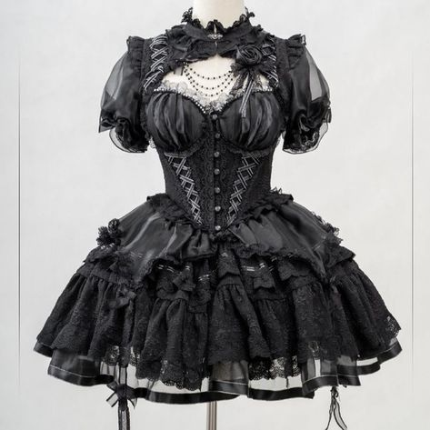 Goth Lotila Dress, Goth Lolitas, Dark Kawaii Outfits, Magical Girl Outfit, Poofy Dress, Old Fashion Dresses, Goth Dress, Gothic Dress, Gothic Outfits