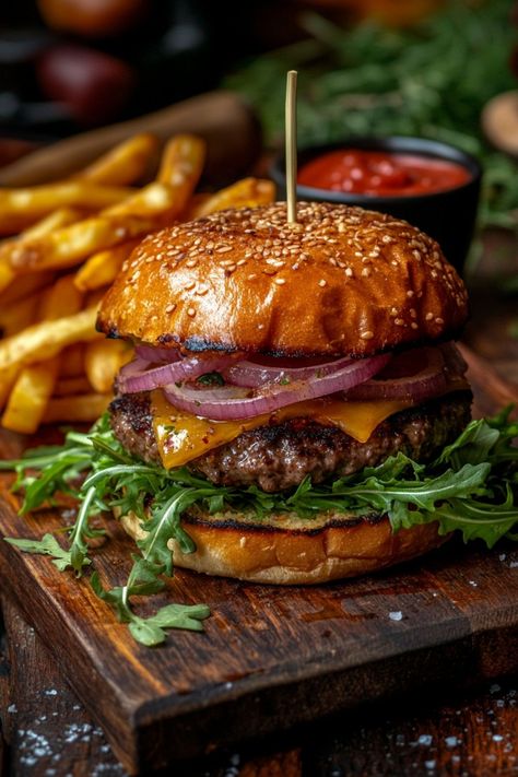 Wholesome Burger Recipes for a Healthy Twist -  #Burger #healthy #Recipes #Twist #Wholesome Burger Food Styling, Different Cuisines, Burger Plating Ideas, Goat Cheese Burger Recipes, Cheeseburger Aesthetic, Food Photography Burger, Delicious Food Images, Luxury Burger, Cheeseburger Ideas