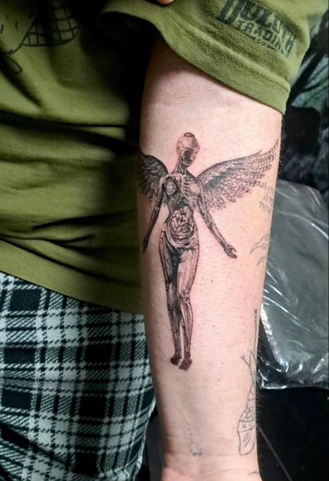 in utero angel nirvana kurt cobain tattoo realism tattoo Curb Your Enthusiasm Tattoo, All Things Must Pass Tattoo, Have A Nice Life Tattoo, Robert Smith Tattoo Ideas, What A Time To Be Alive Tattoo, Do Not Resuscitate Tattoo, Life Takes Guts Tattoo, Choose Your Life Trainspotting Tattoo, Nirvana Tattoo